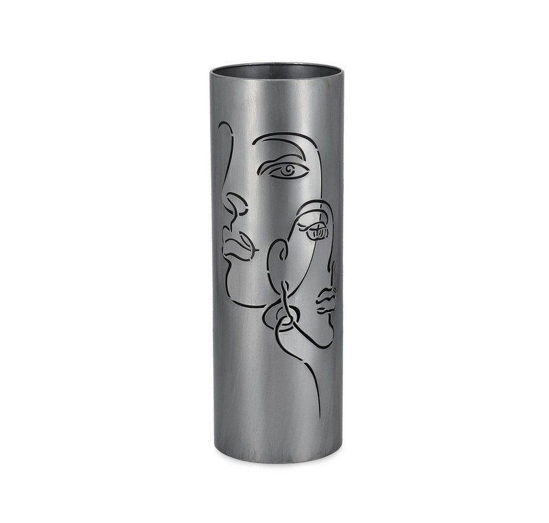 Portaombrelli argento tondo in metallo decorato con volti